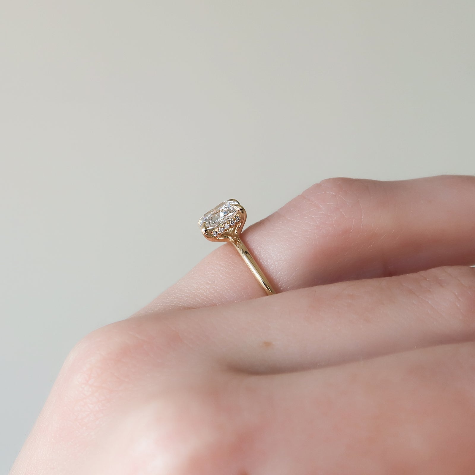The Sarah Set With A 2 Carat Elongated Cushion Lab Diamond