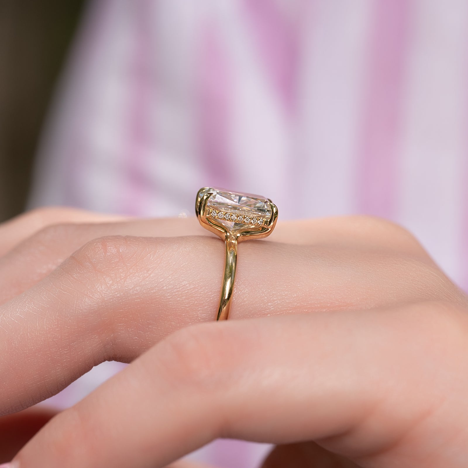 The Sarah Set With A 2 Carat Elongated Cushion Lab Diamond