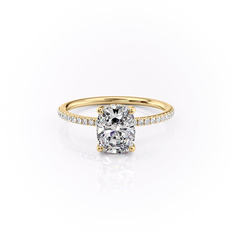 The Pave Sarah Set With A 2 Carat Elongated Cushion Lab Diamond