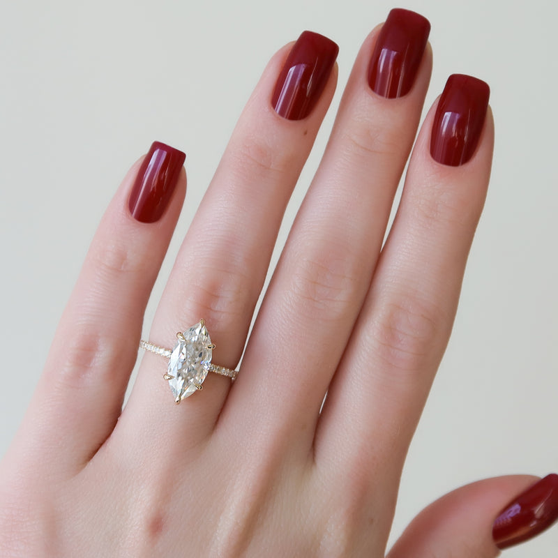 The Pave Sarah Set With A 2 Carat Marquise Lab Diamond
