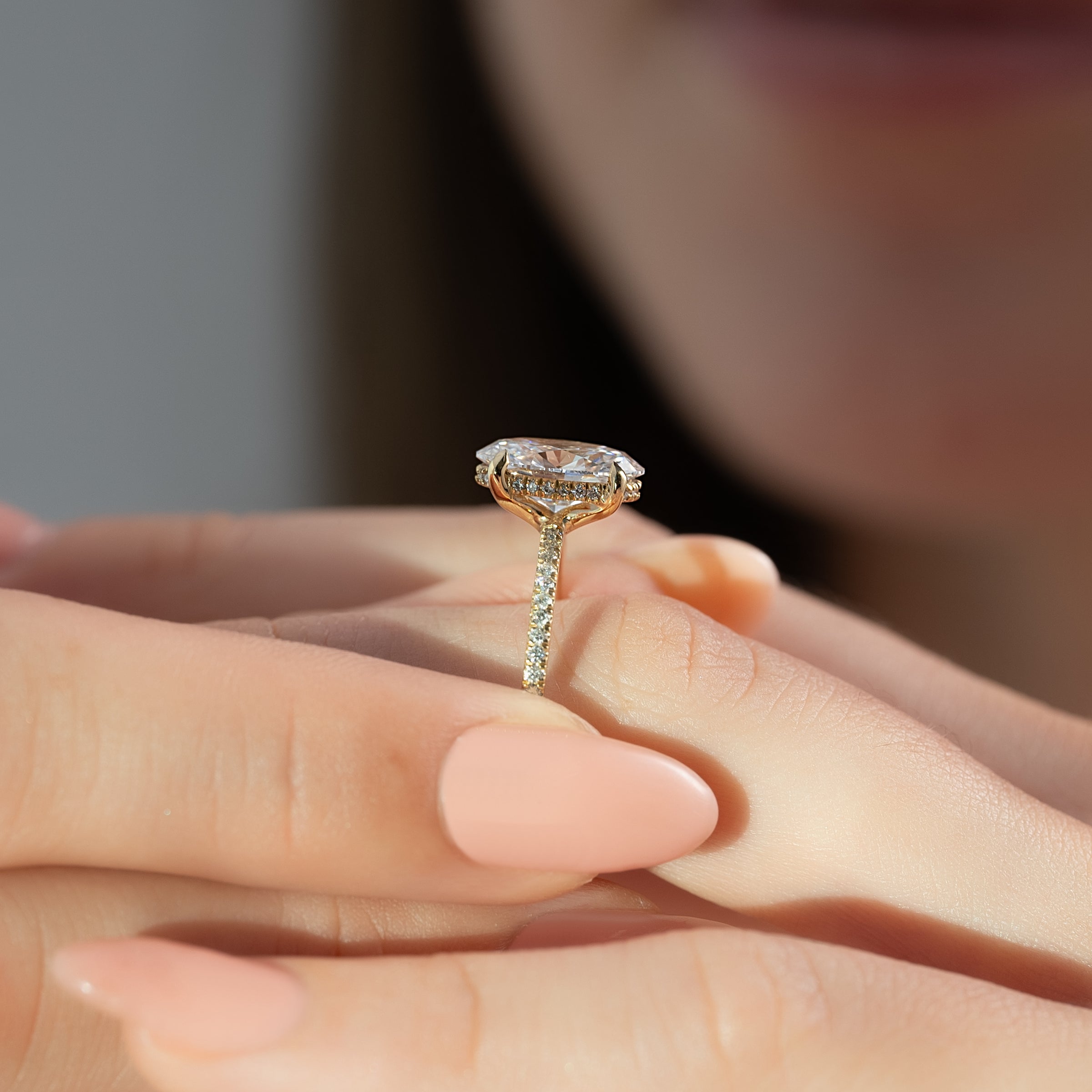 The Pave Sarah Set With A 2 Carat Oval Lab Diamond
