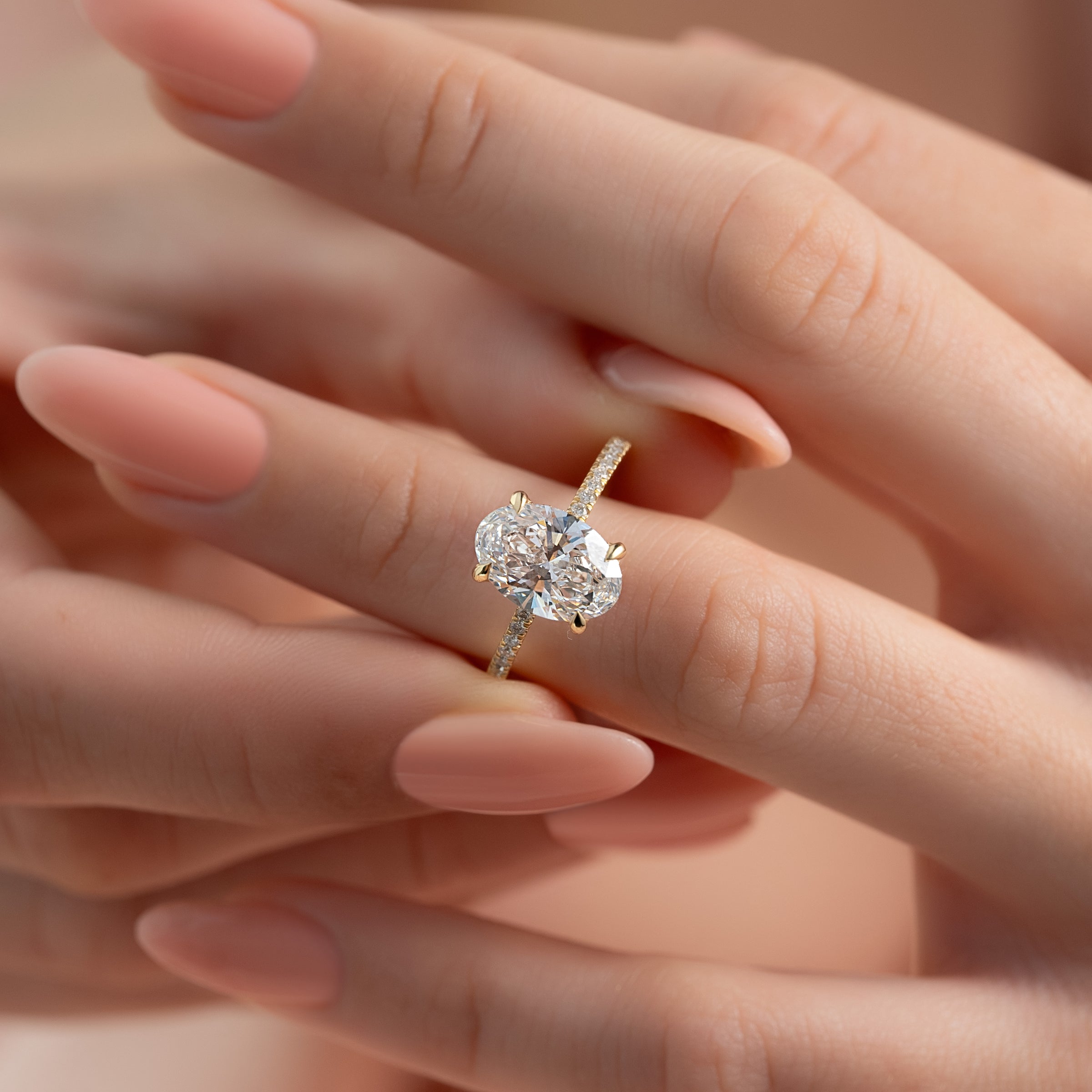 The Pave Sarah Set With A 2 Carat Oval Lab Diamond