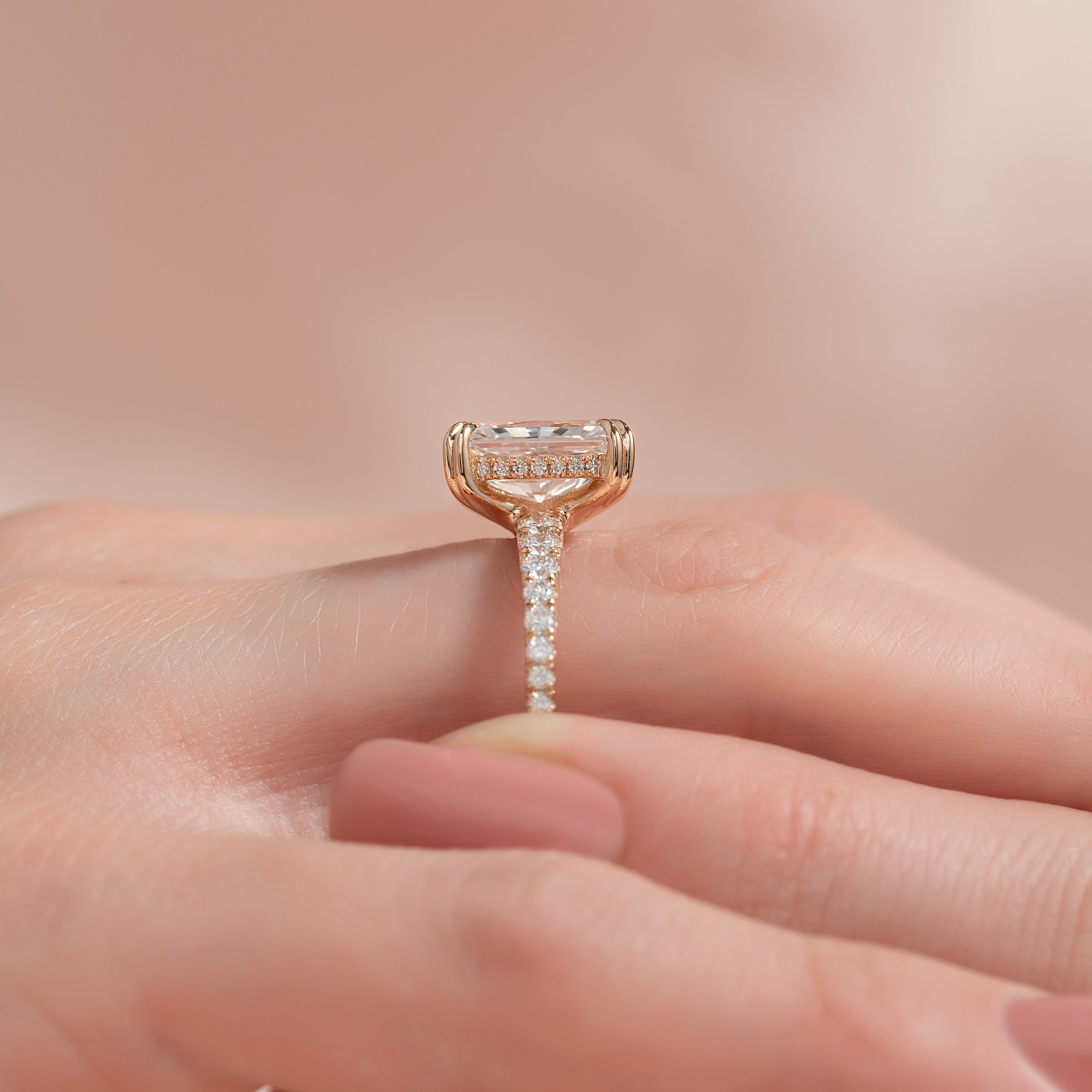 The Pave Sarah Set With A 2 Carat Radiant Lab Diamond