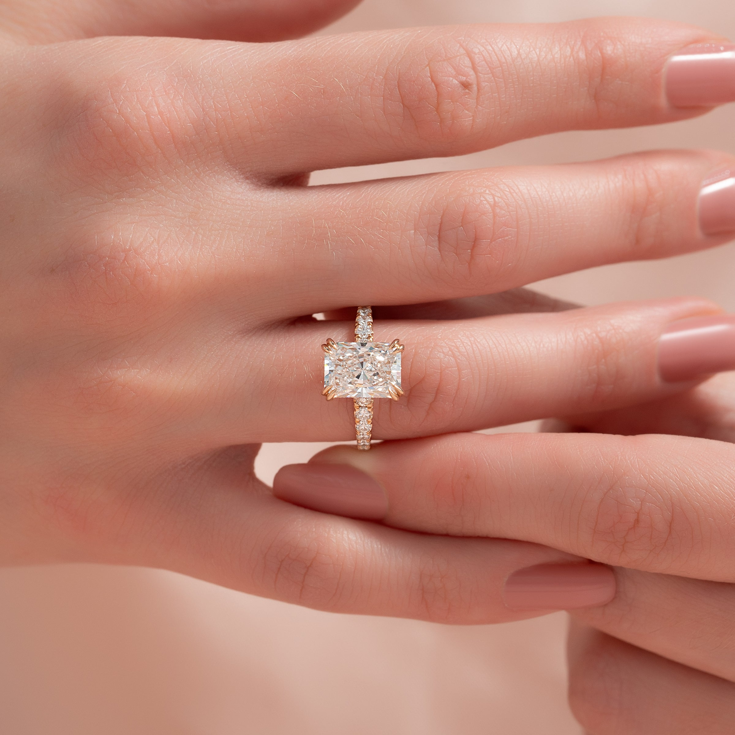 The Pave Sarah Set With A 2 Carat Radiant Lab Diamond