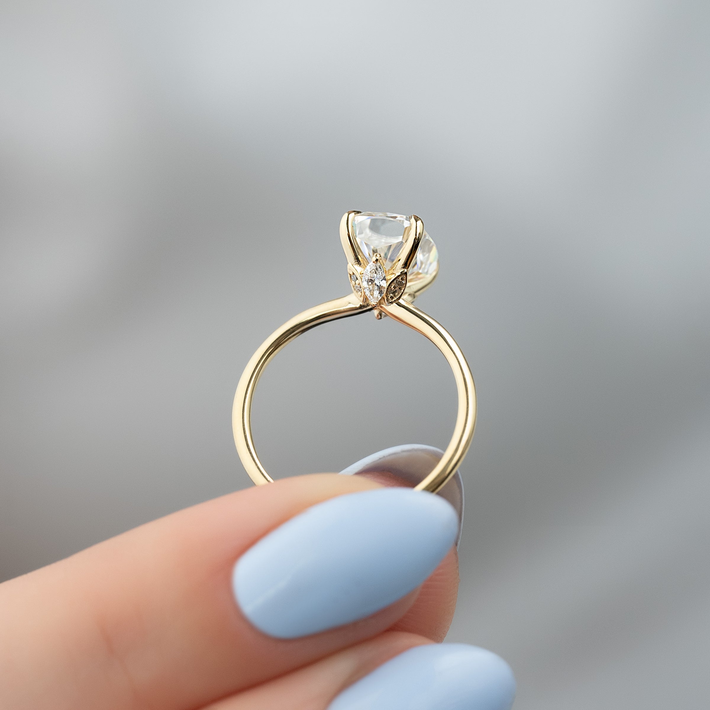 The Luna Set With A 2 Carat Elongated Cushion Lab Diamond