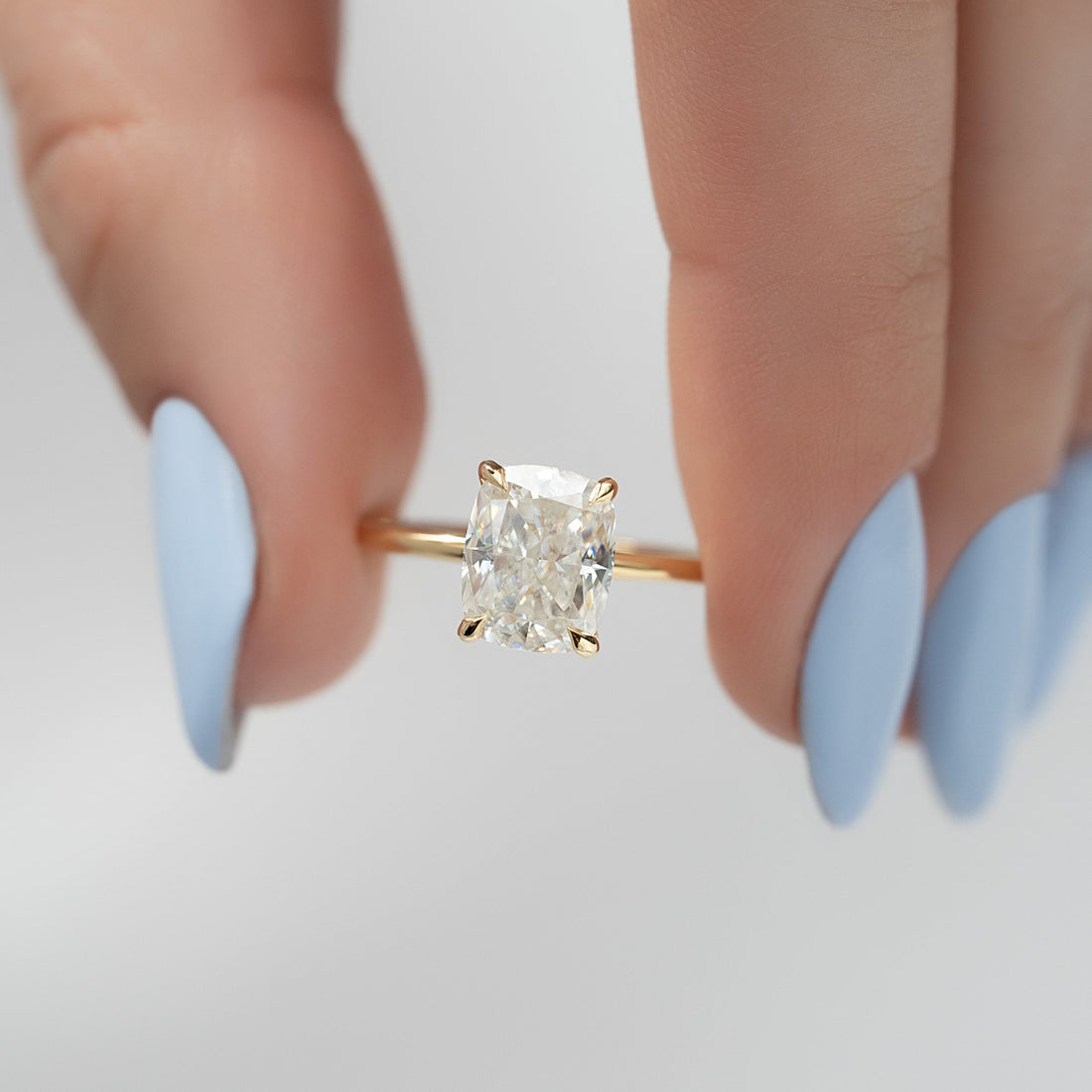 The Luna Set With A 2 Carat Elongated Cushion Lab Diamond