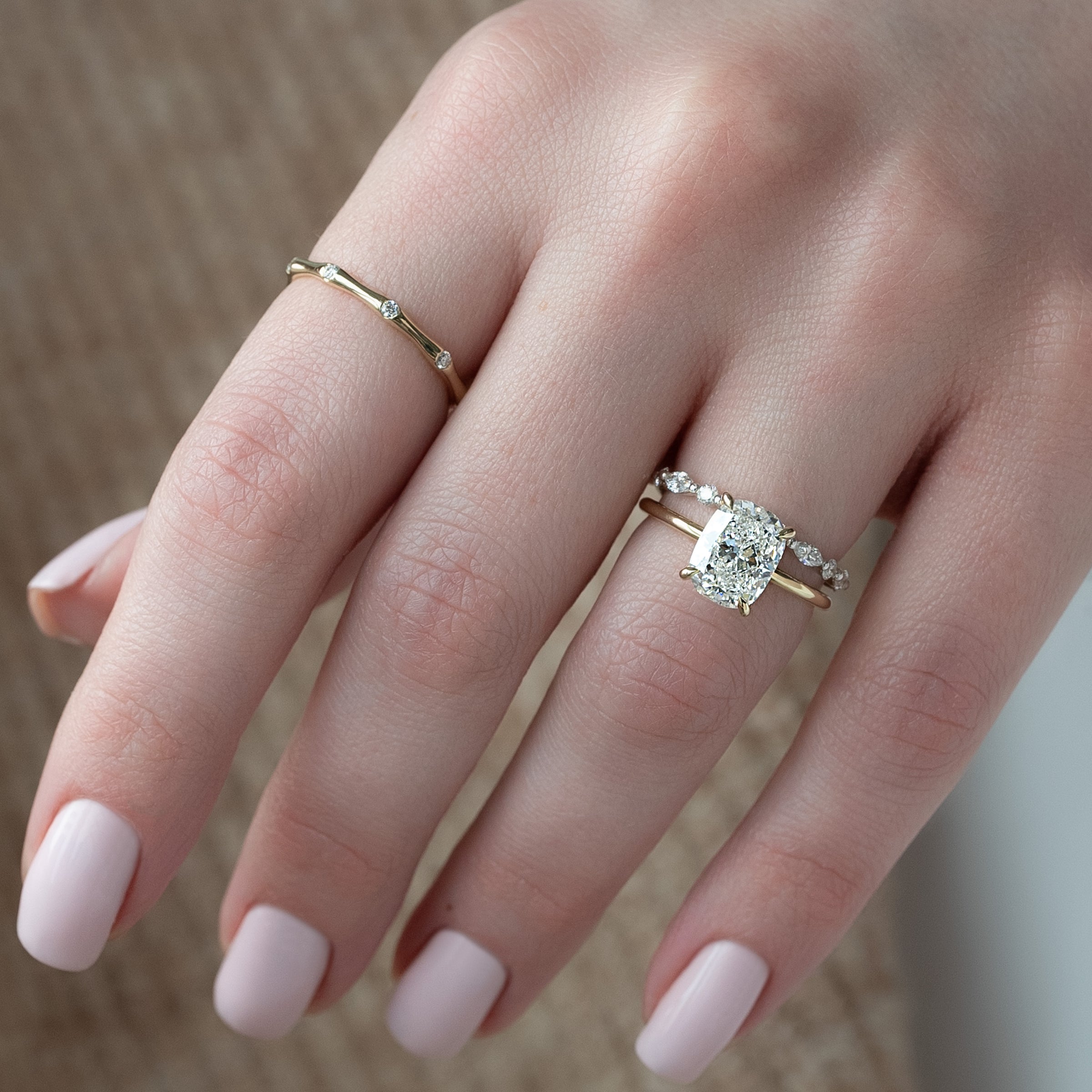 The Luna Set With A 2 Carat Elongated Cushion Lab Diamond