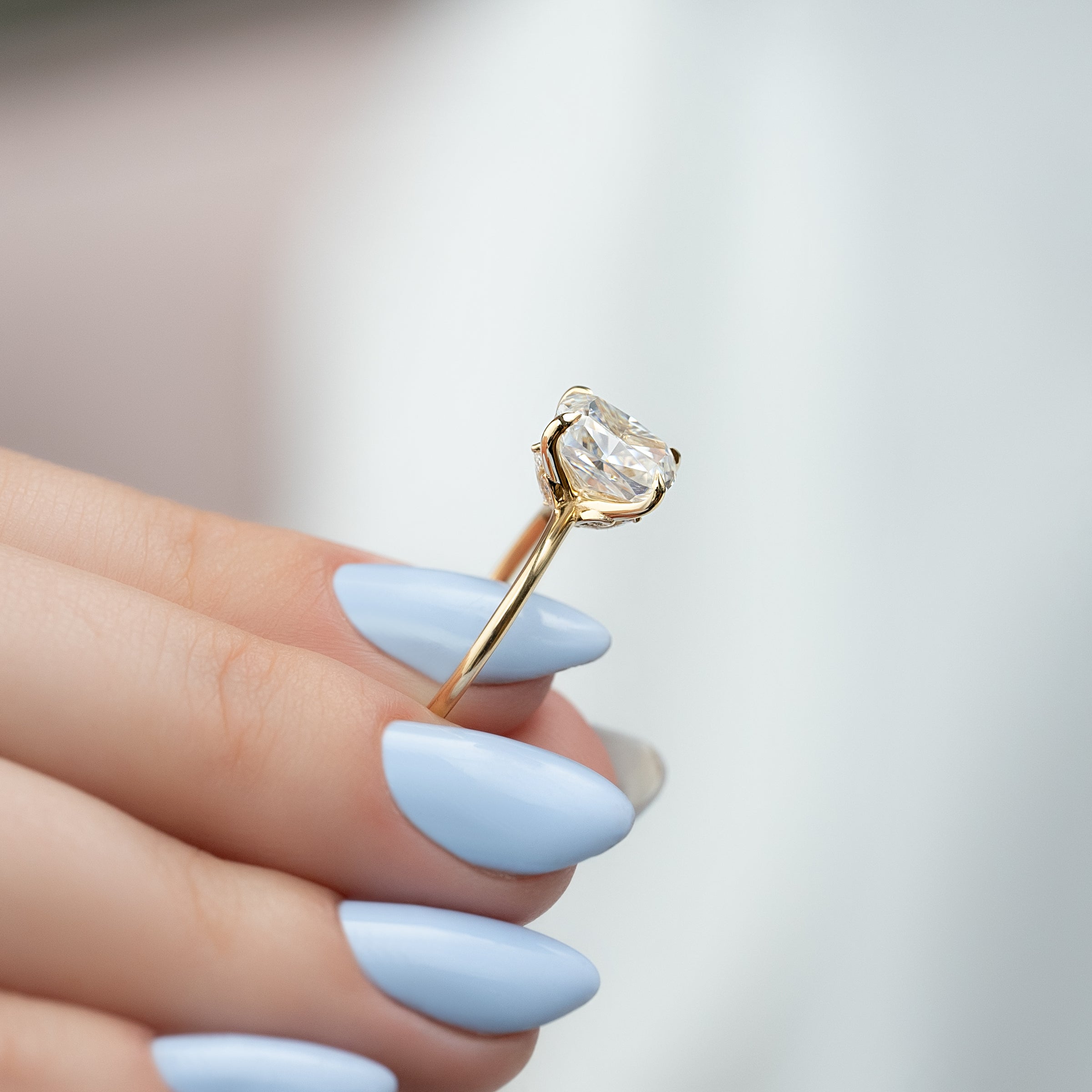 The Luna Set With A 2 Carat Elongated Cushion Lab Diamond