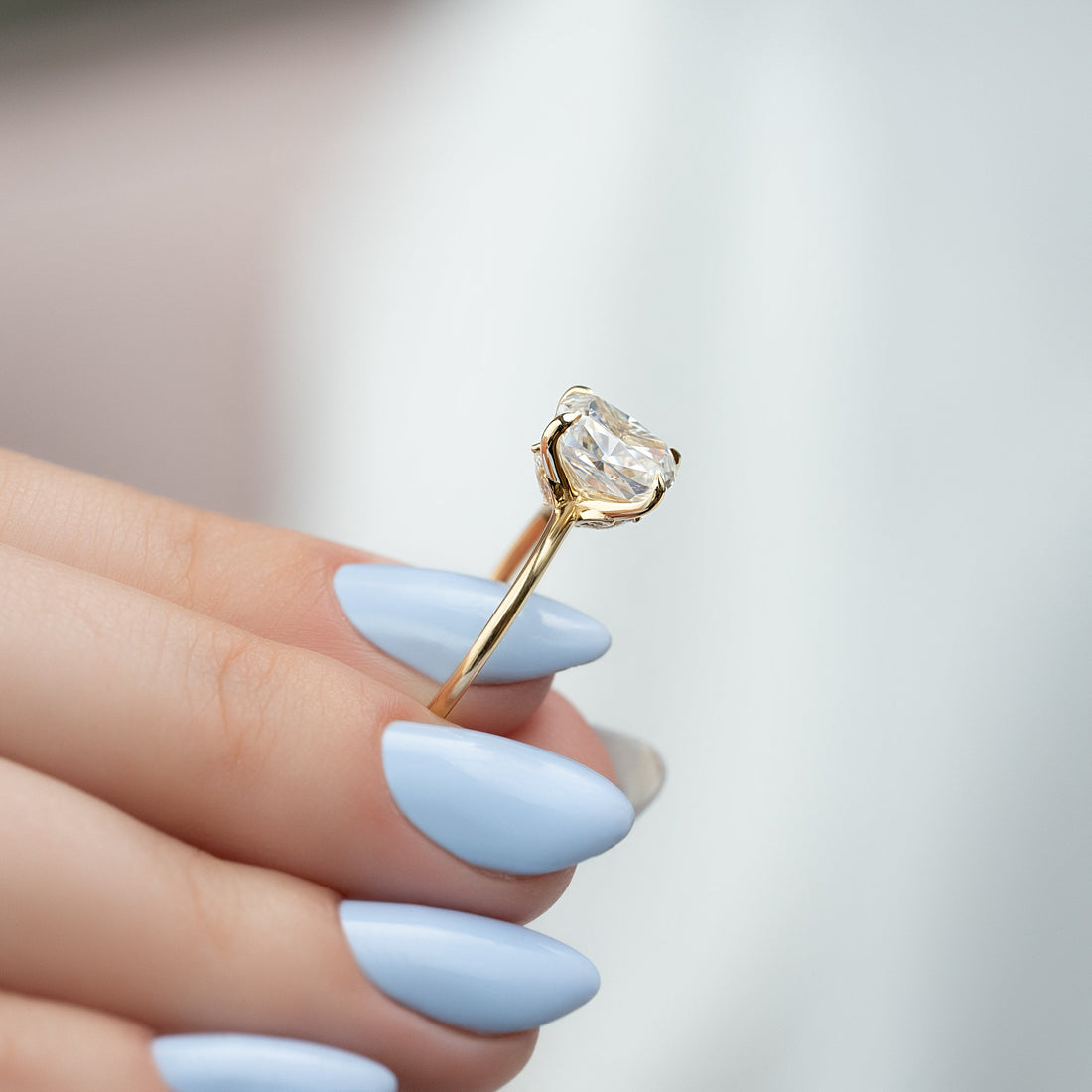 The Luna Set With A 2 Carat Elongated Cushion Lab Diamond