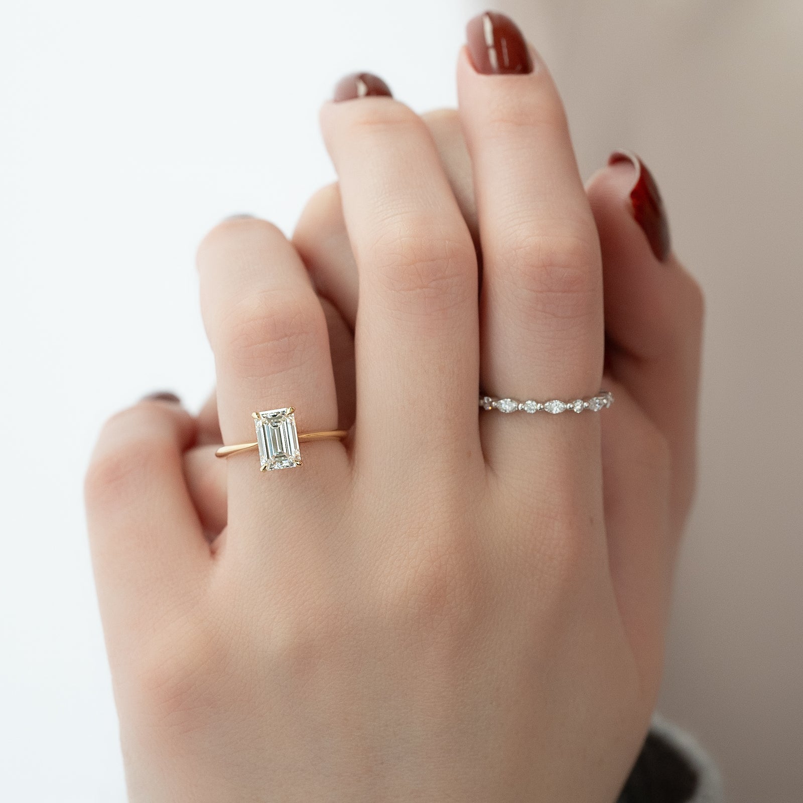 The Katelyn Set With A 2 Carat Emerald Lab Diamond