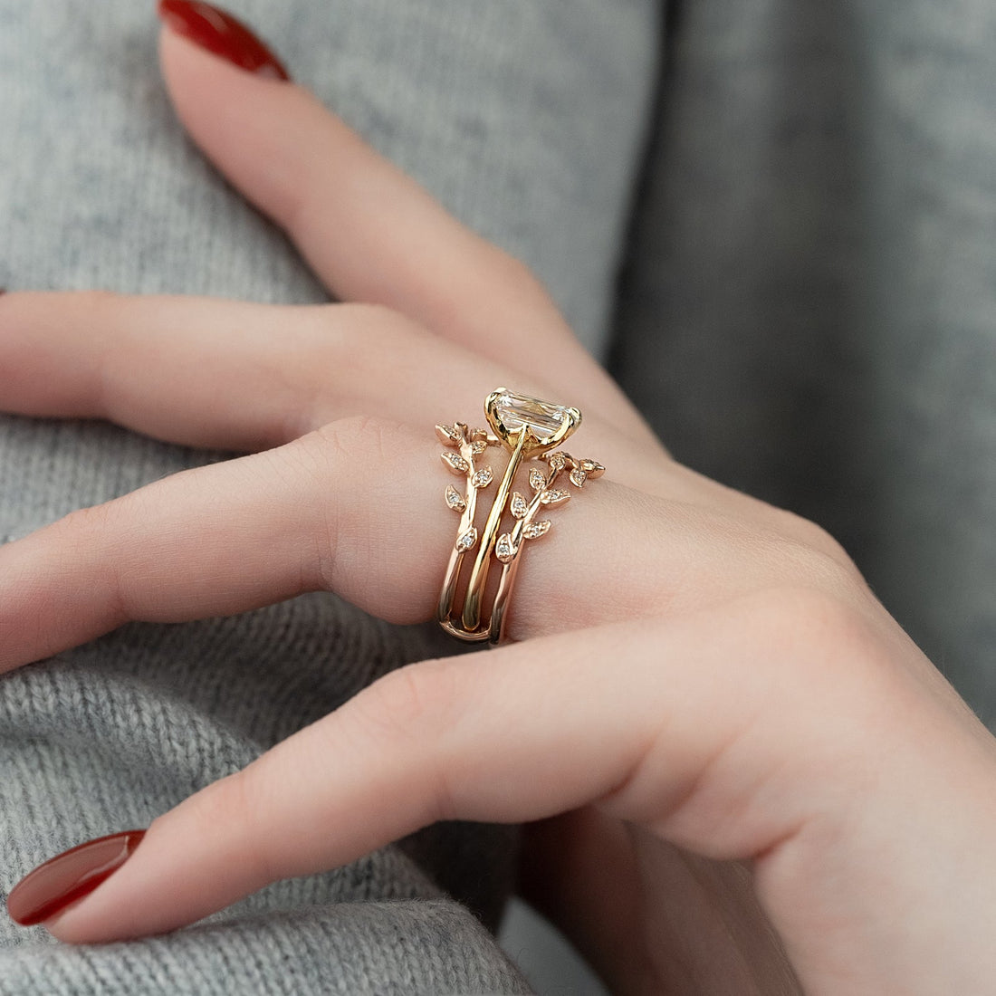 The Katelyn Set With A 2 Carat Emerald Lab Diamond