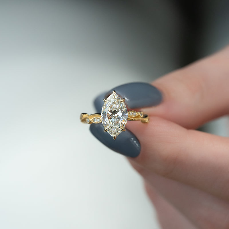The Robin Set With A 2 Carat Marquise Lab Diamond