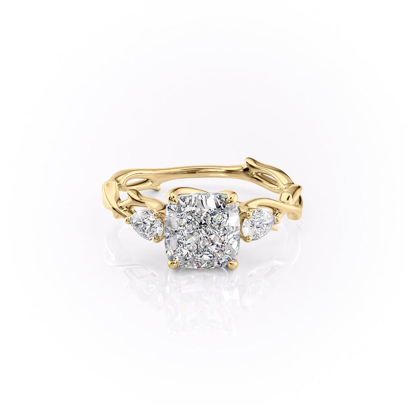 The Three Stone Twig Set With A 2 Carat Cushion Lab Diamond