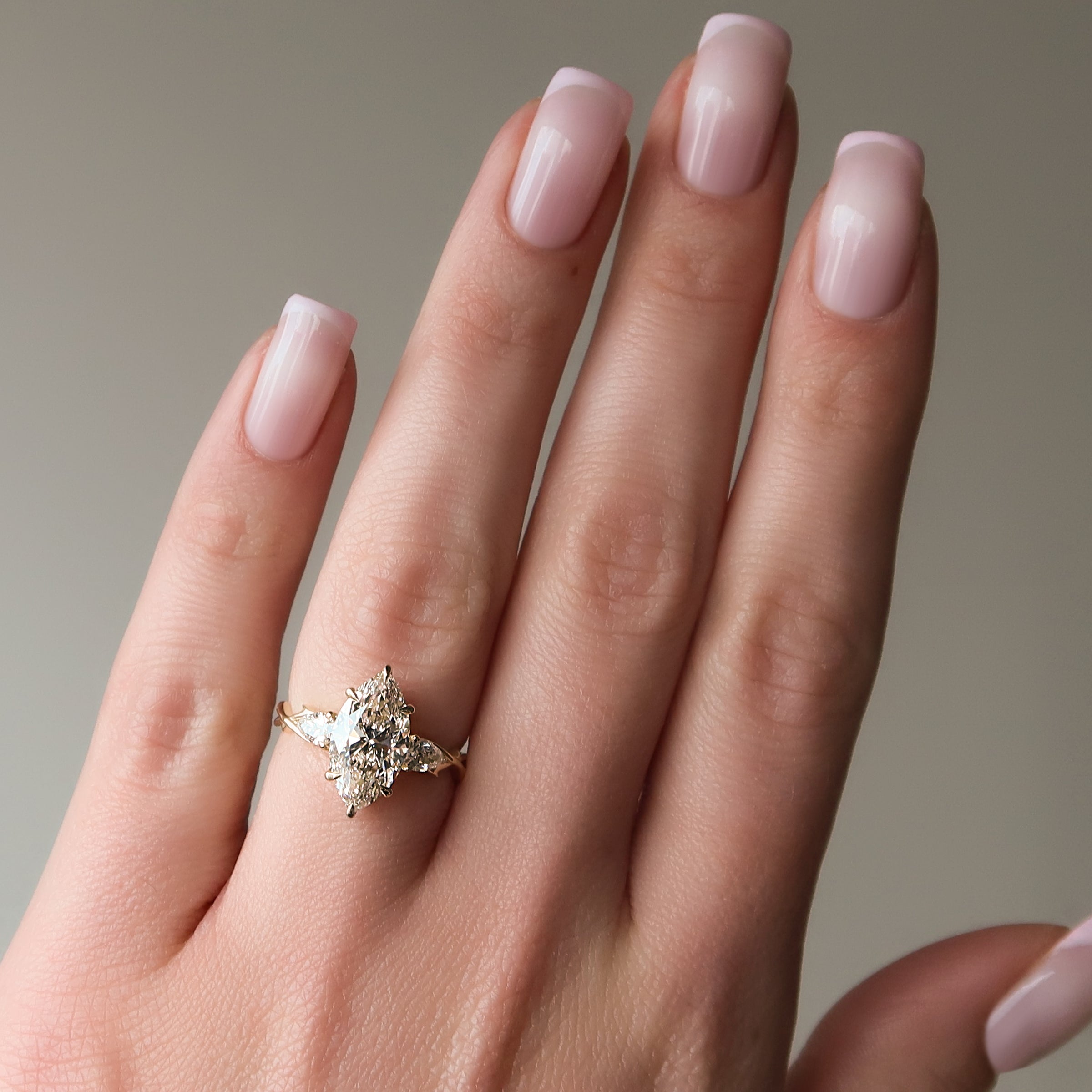 The Three Stone Twig Set With A 2 Carat Marquise Lab Diamond