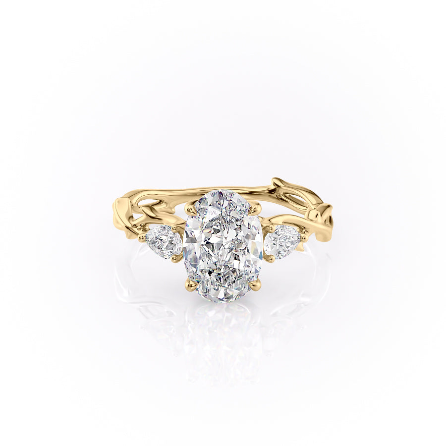 The Three Stone Twig Set With A 2 Carat Oval Lab Diamond