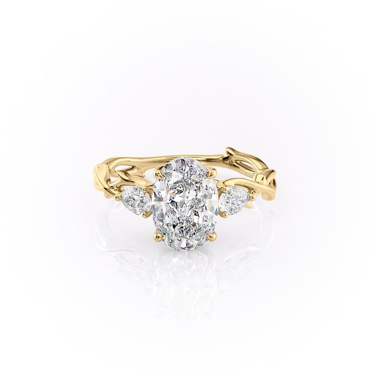 The Three Stone Twig Set With A 2 Carat Oval Lab Diamond