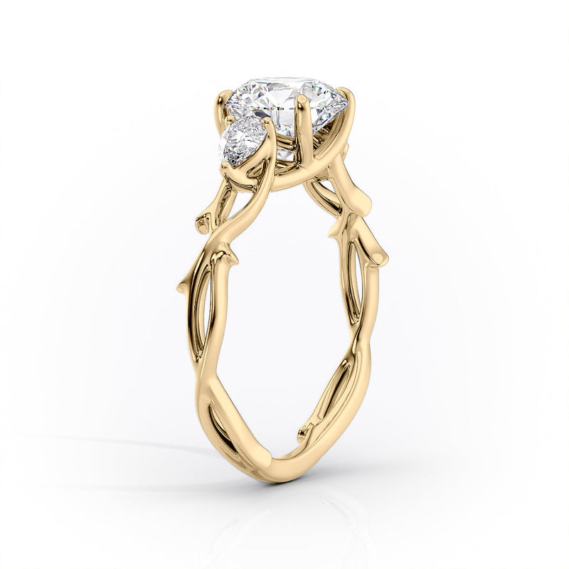 The Three Stone Twig Set With A 2 Carat Round Lab Diamond