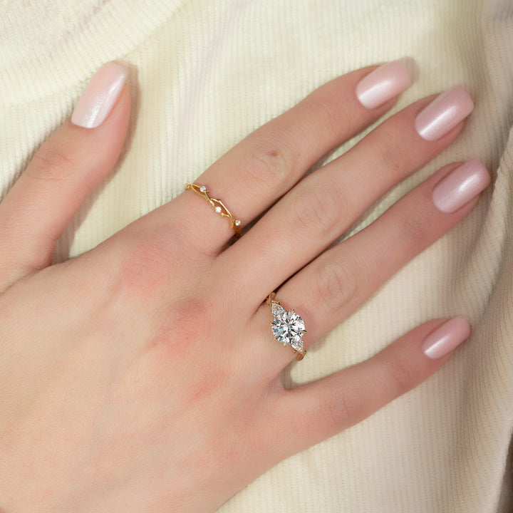 The Three Stone Twig Set With A 2 Carat Round Lab Diamond