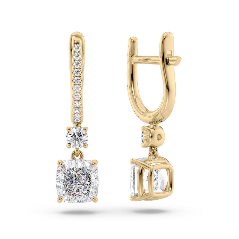Diamond Drop Earrings Set With Cushion Lab Diamonds
