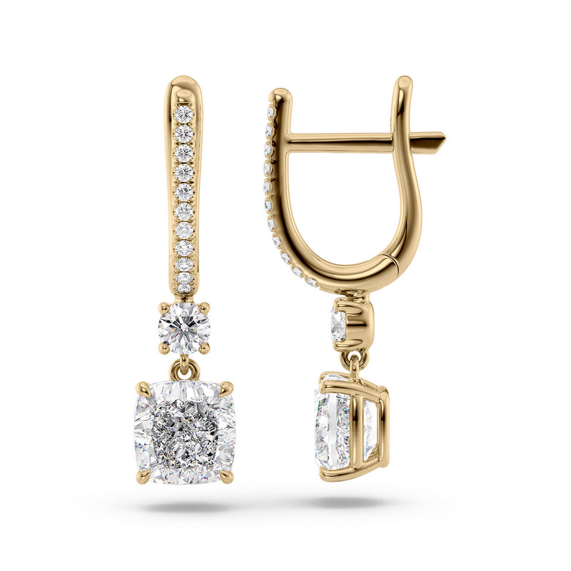 Diamond Drop Earrings Set With Cushion Lab Diamonds