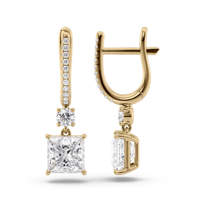 Diamond Drop Earrings Set With Princess Lab Diamonds