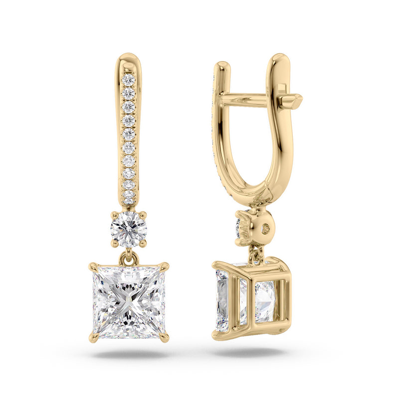 Diamond Drop Earrings Set With Princess Lab Diamonds