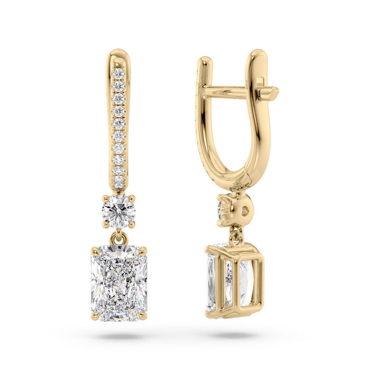Diamond Drop Earrings Set With Radiant Lab Diamonds