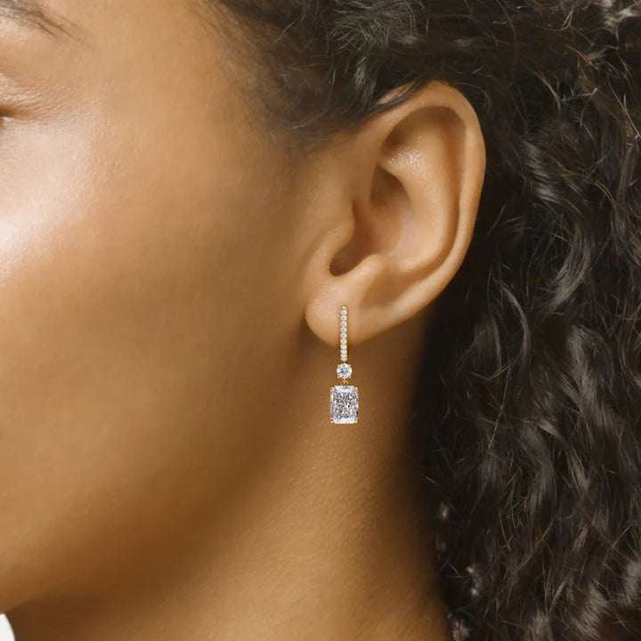 Diamond Drop Earrings Set With Radiant Lab Diamonds
