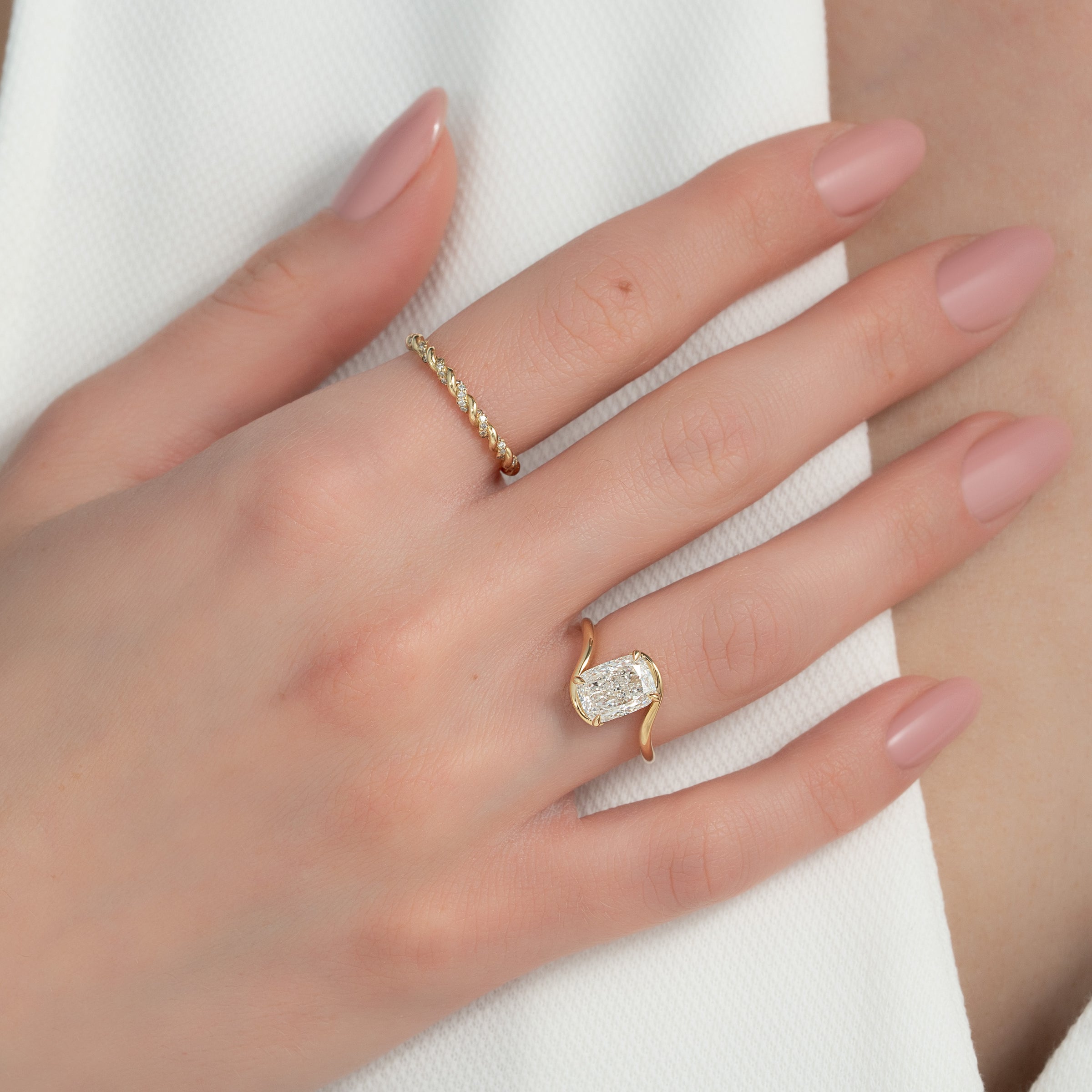 The Skyler Set With A 2 Carat Elongated Cushion Lab Diamond