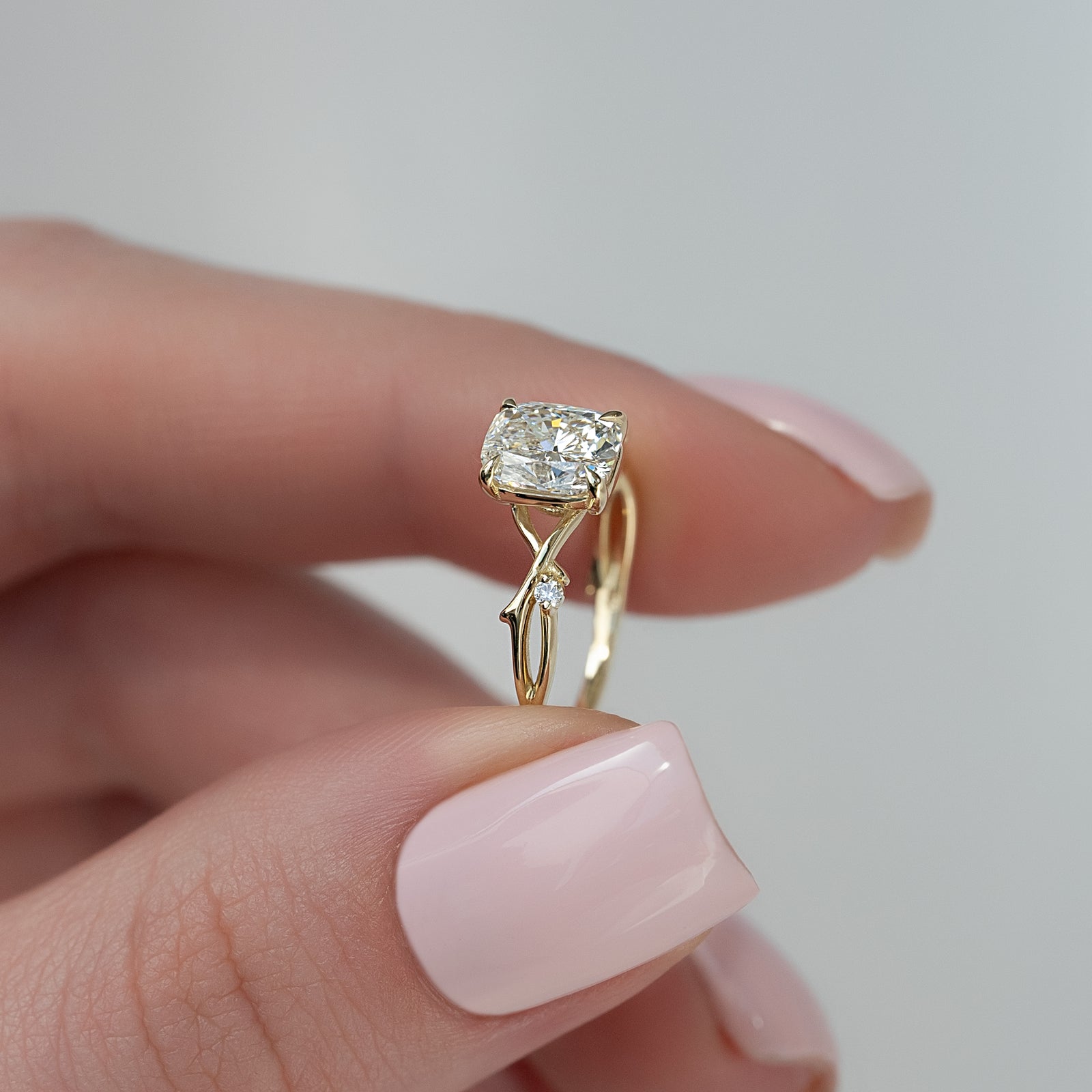 The Twig Set With A 2 Carat Elongated Cushion Lab Diamond