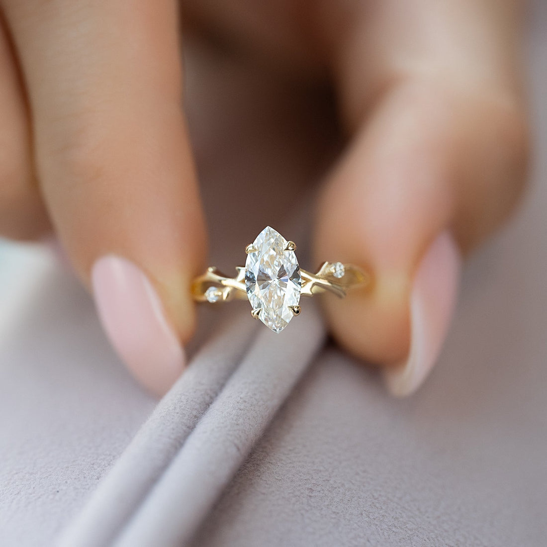 The Twig Set With A 2 Carat Marquise Lab Diamond