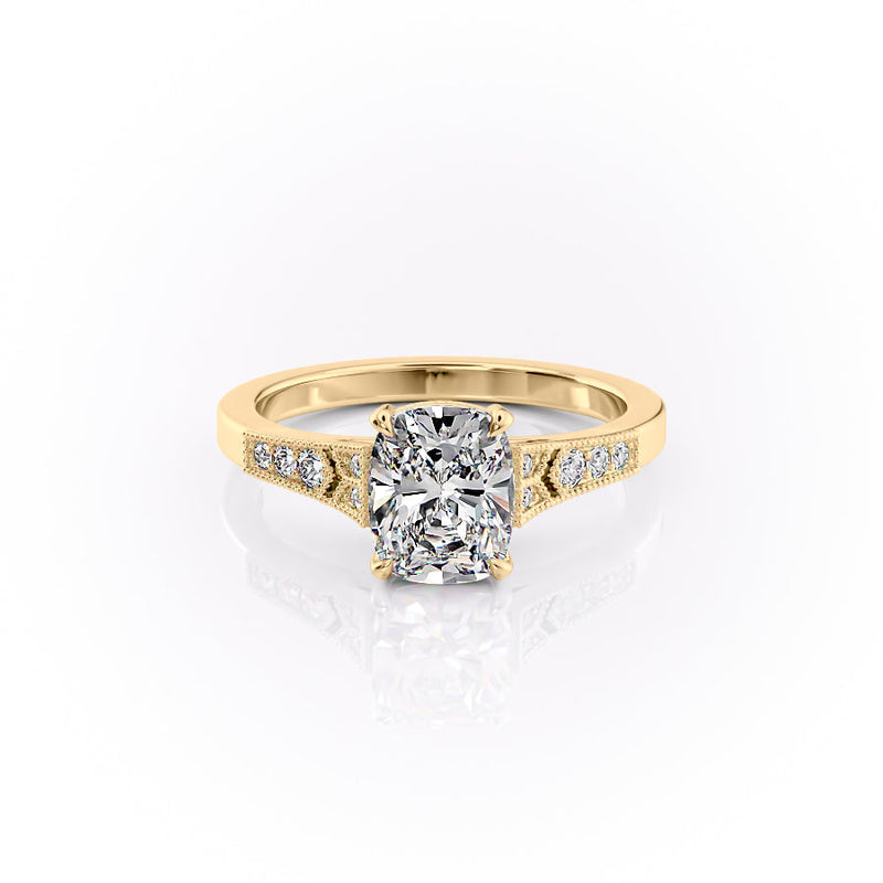 The Dianne Set With A 2.5 Carat Elongated Cushion Lab Diamond