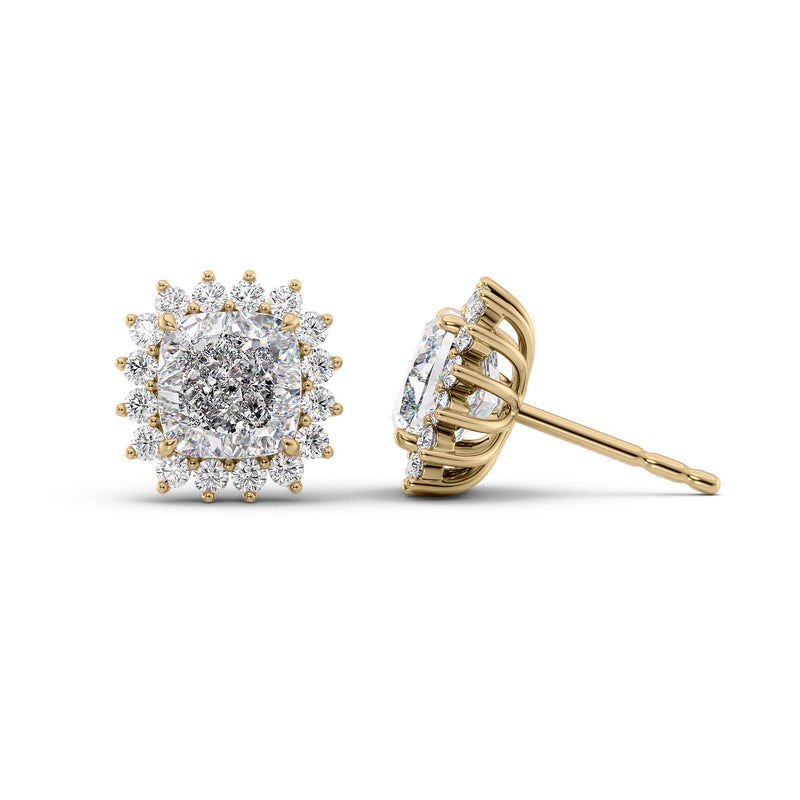 Accent Stone Stud Earrings Set With Cushion Lab Diamonds