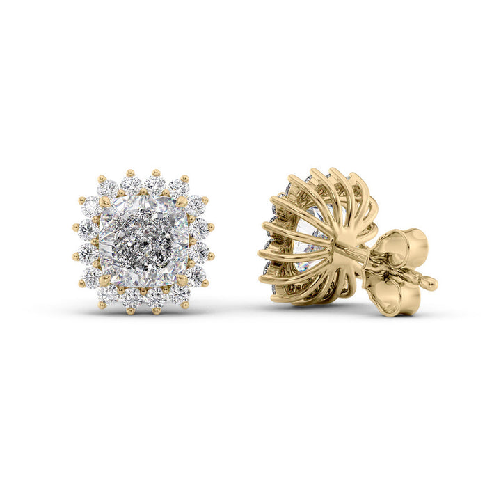 Accent Stone Stud Earrings Set With Cushion Lab Diamonds