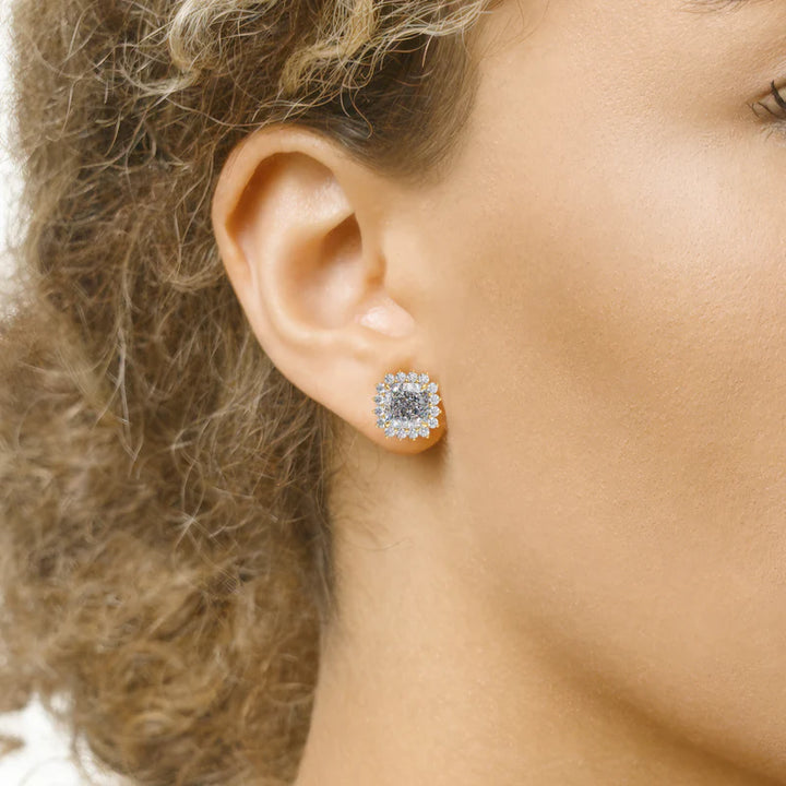Accent Stone Stud Earrings Set With Cushion Lab Diamonds