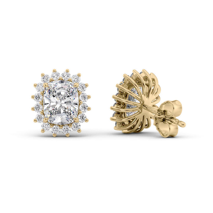 Accent Stone Stud Earrings Set With Elongated Cushion Lab Diamonds