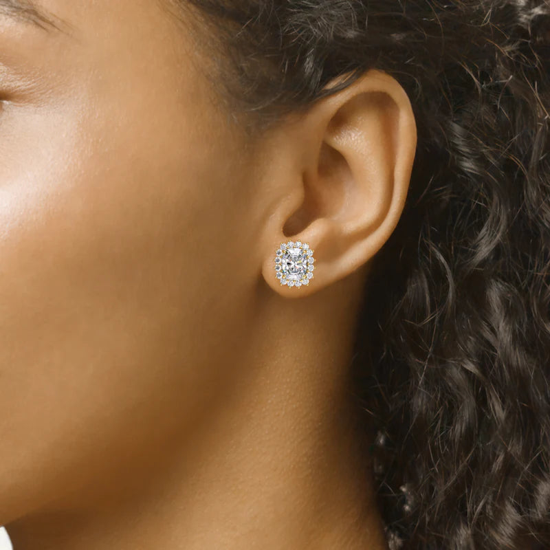 Accent Stone Stud Earrings Set With Elongated Cushion Lab Diamonds