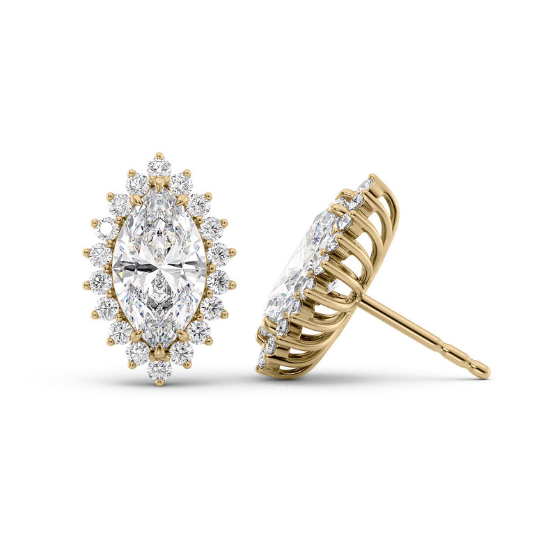 Accent Stone Stud Earrings Set With Marquise Lab Diamonds