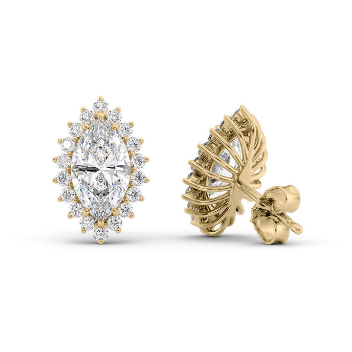 Accent Stone Stud Earrings Set With Marquise Lab Diamonds