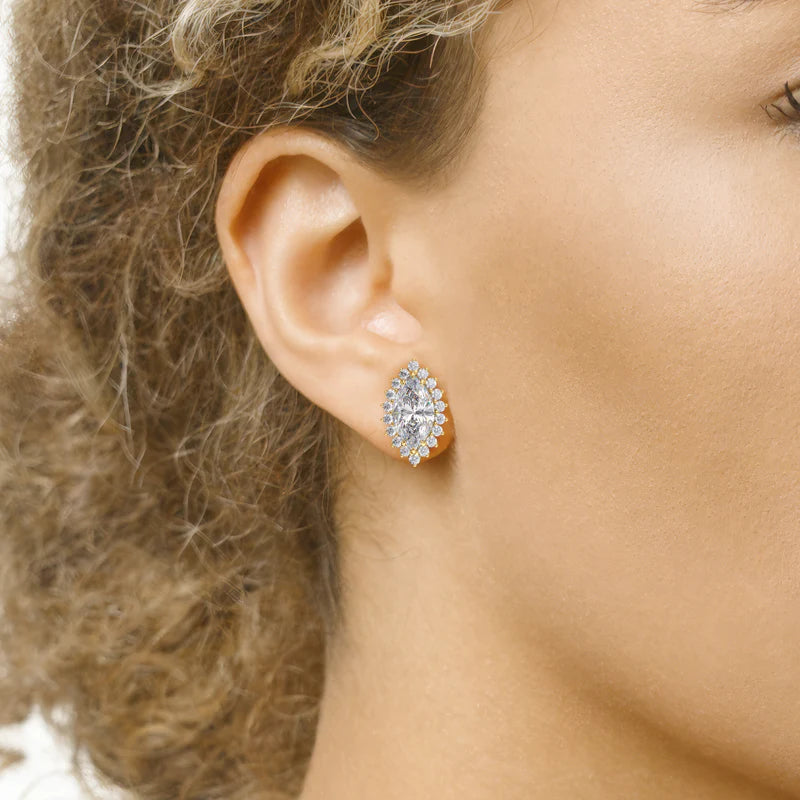 Accent Stone Stud Earrings Set With Marquise Lab Diamonds
