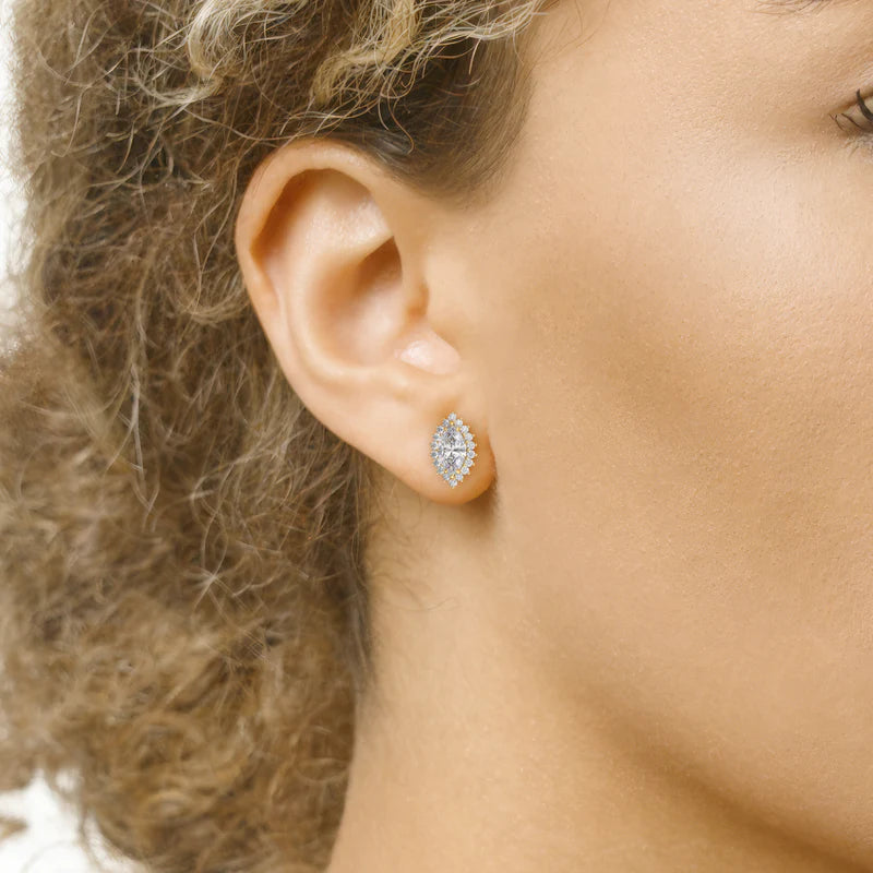 Accent Stone Stud Earrings Set With Marquise Lab Diamonds