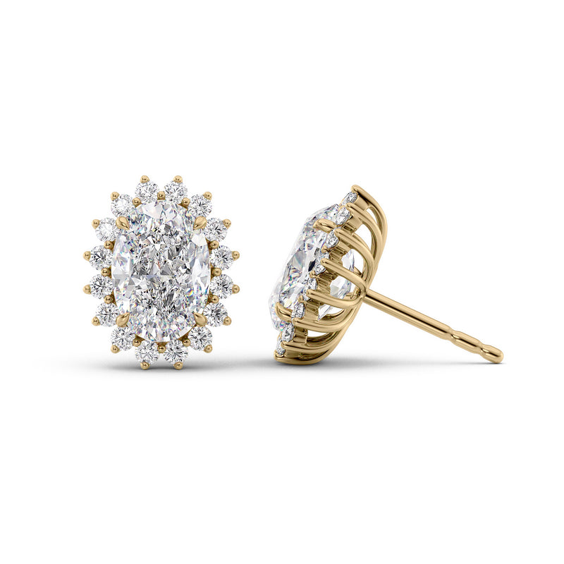 Accent Stone Stud Earrings Set With Oval Lab Diamonds