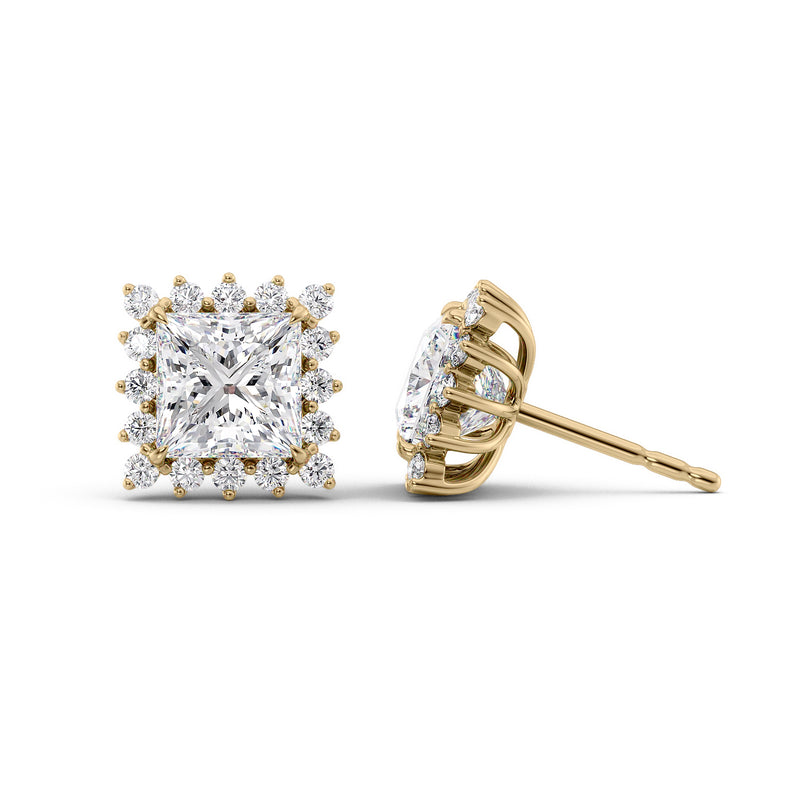 Accent Stone Stud Earrings Set With Princess Lab Diamonds