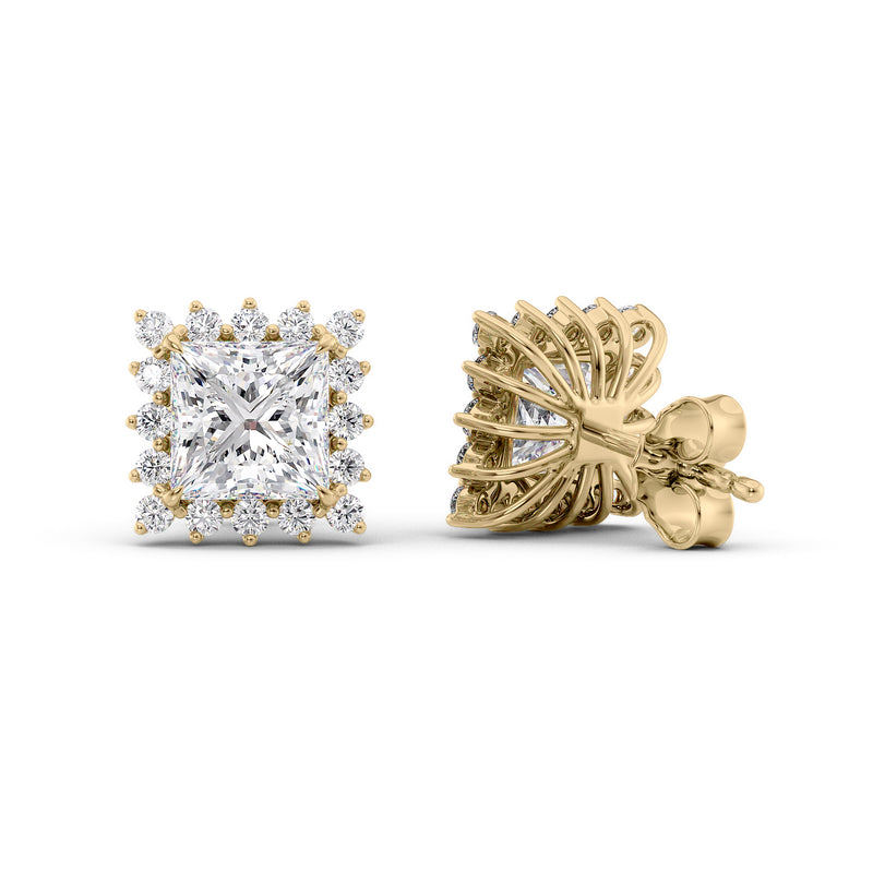 Accent Stone Stud Earrings Set With Princess Lab Diamonds