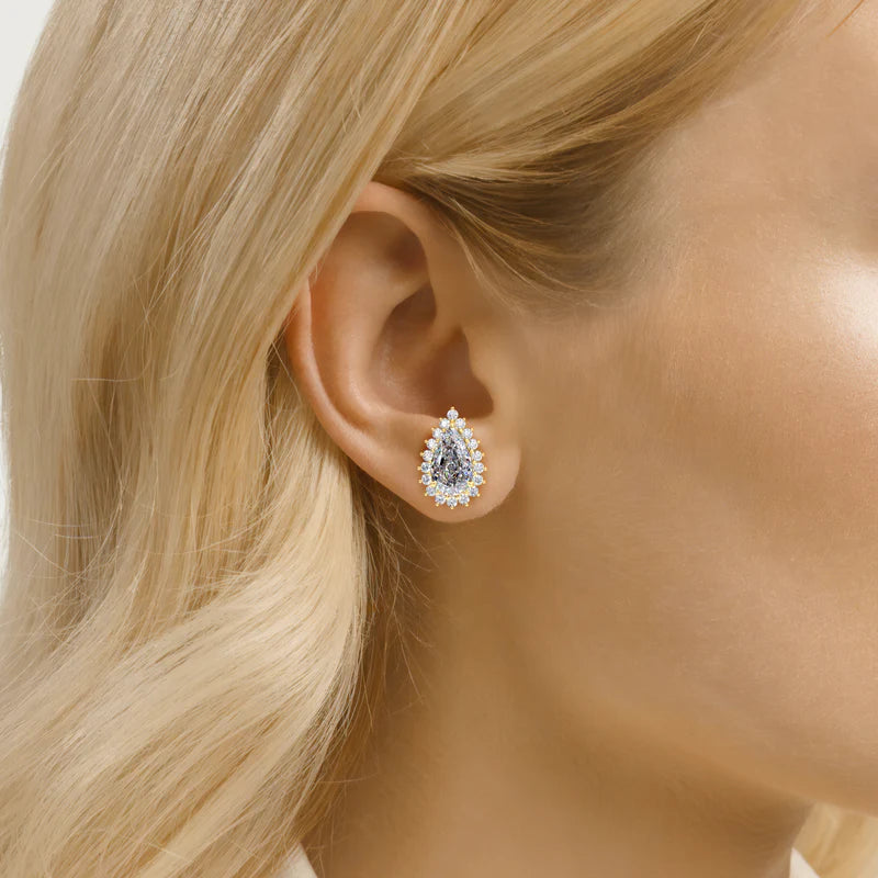 Accent Stone Stud Earrings Set With Pear Lab Diamonds