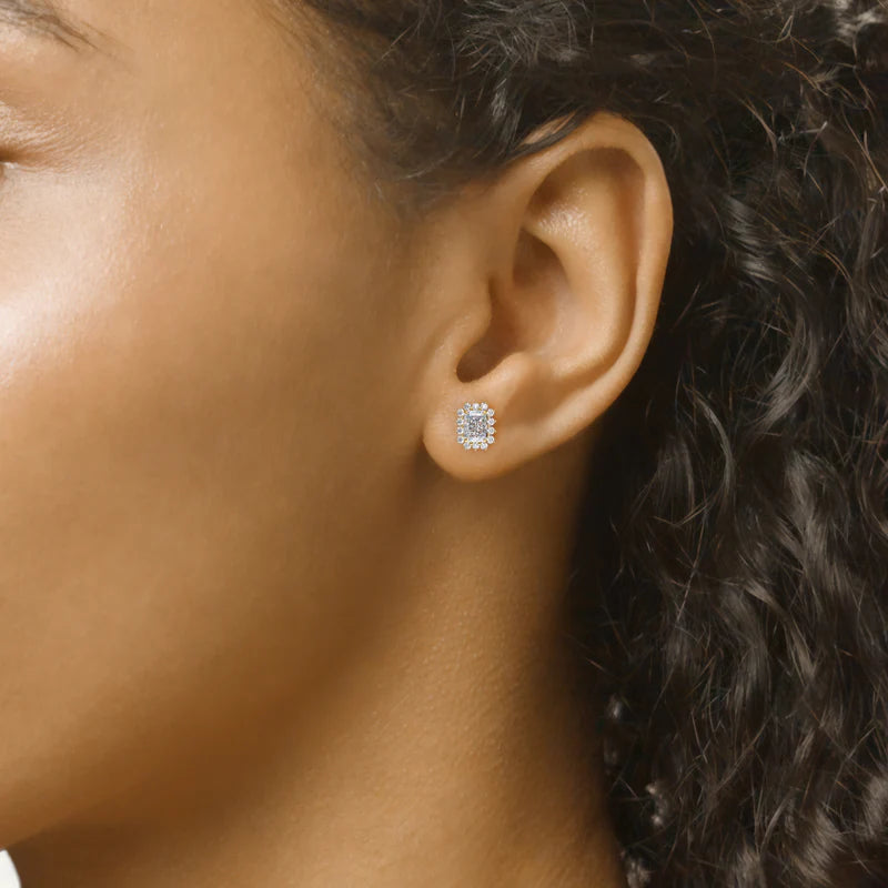 Accent Stone Stud Earrings Set With Radiant Lab Diamonds