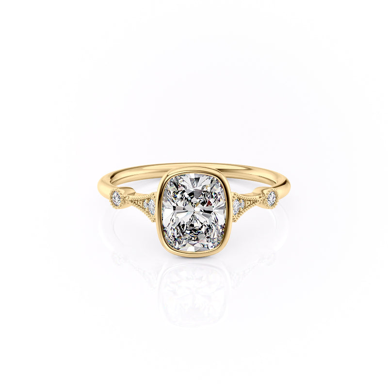 The Bezel Amber Set With A 2 Carat Elongated Cushion Lab Diamond