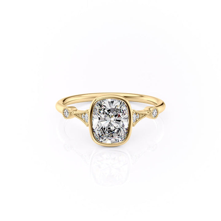 The Bezel Amber Set With A 2 Carat Elongated Cushion Lab Diamond