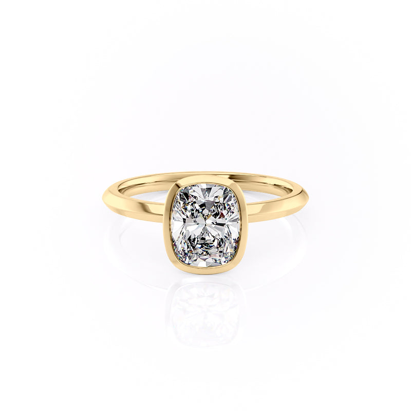 The Razor Bezel Kamellie Set With A 2 Carat Elongated Cushion Lab Diamond