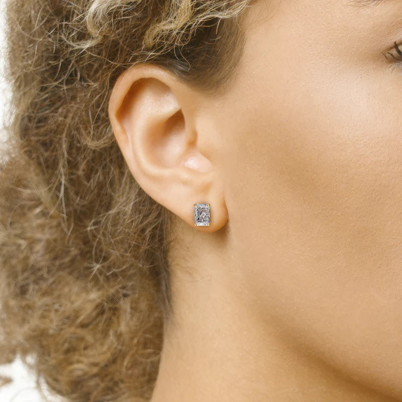 Basket Stud Earrings Set With Radiant Lab Diamonds